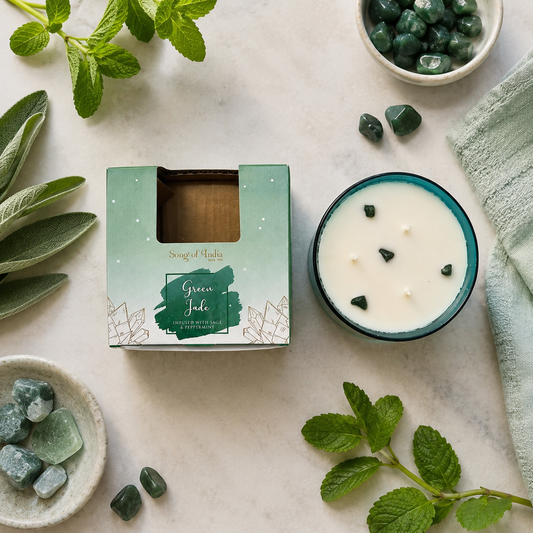 Vela Aromática con Piedras Energéticas 200 g – Frasco de Vidrio Plano