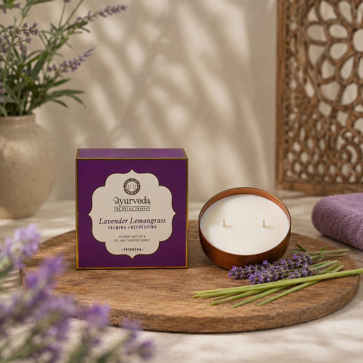 Vela Aromática Ayurveda 200 g – Envase de Cobre
