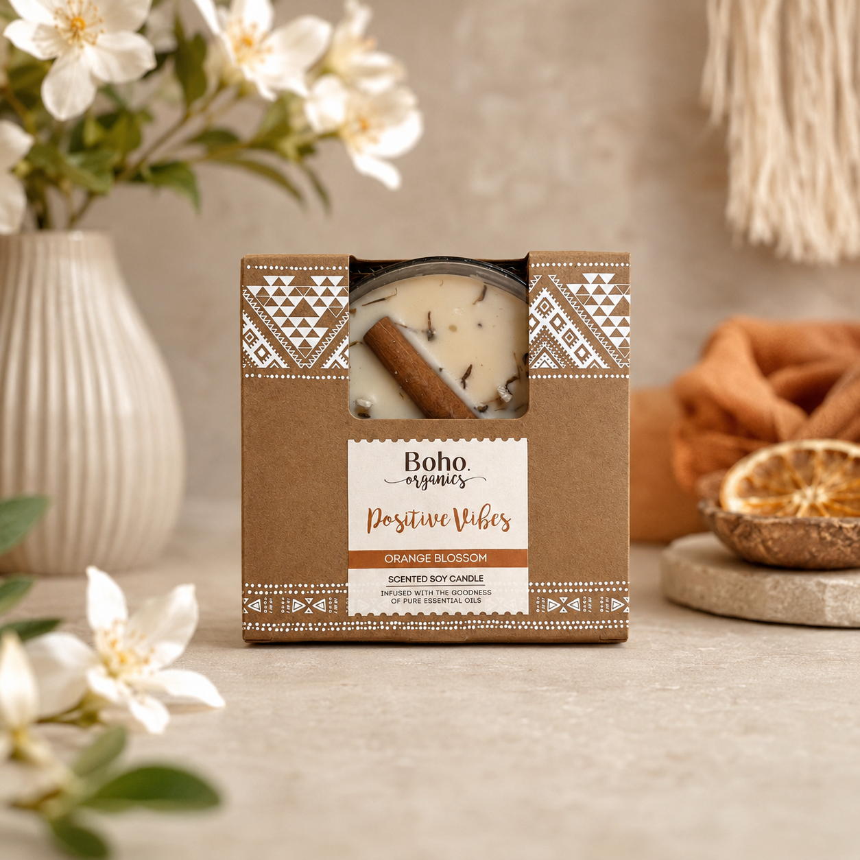 Vela Aromática Orgánica Boho Botánica 200 g 3 Mechas con Smudge
