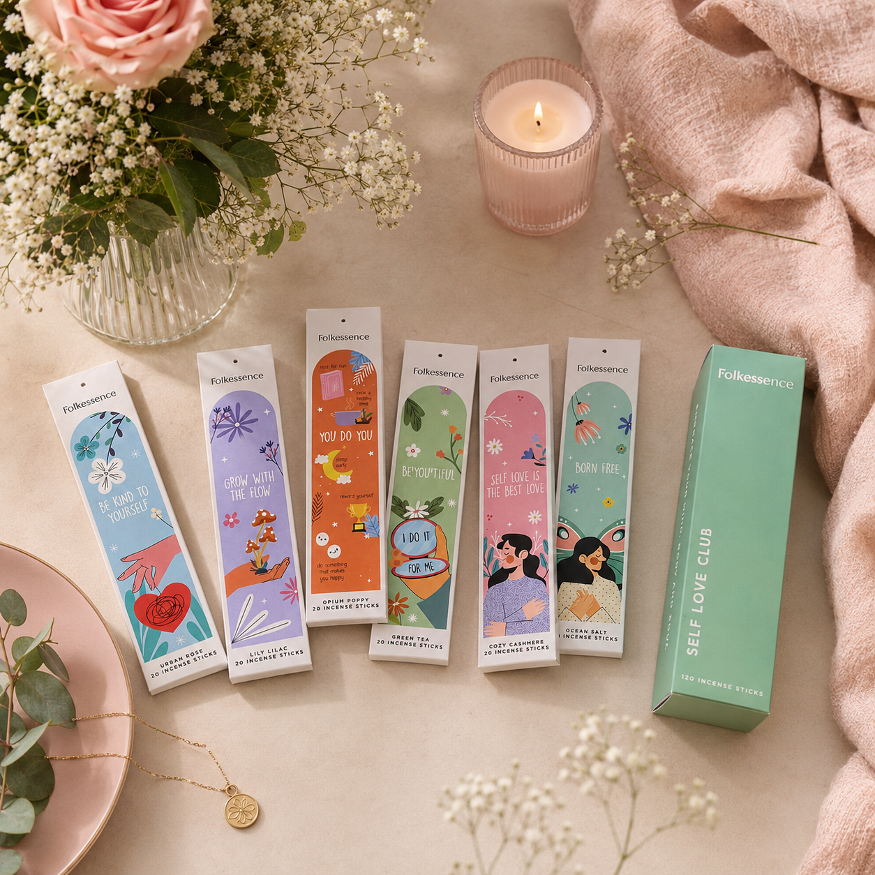 Inciensos Folkessence Self Love Club – Aromas para Calma, Amor Propio y Bienestar