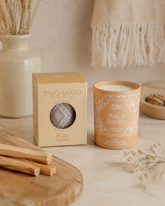 Vela Aromática Orgánica Boho 120 g con Piedras Energéticas