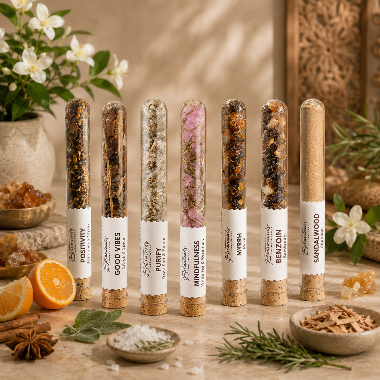Resinas Botánicas Aromáticas en Tubo de Vidrio y Corcho