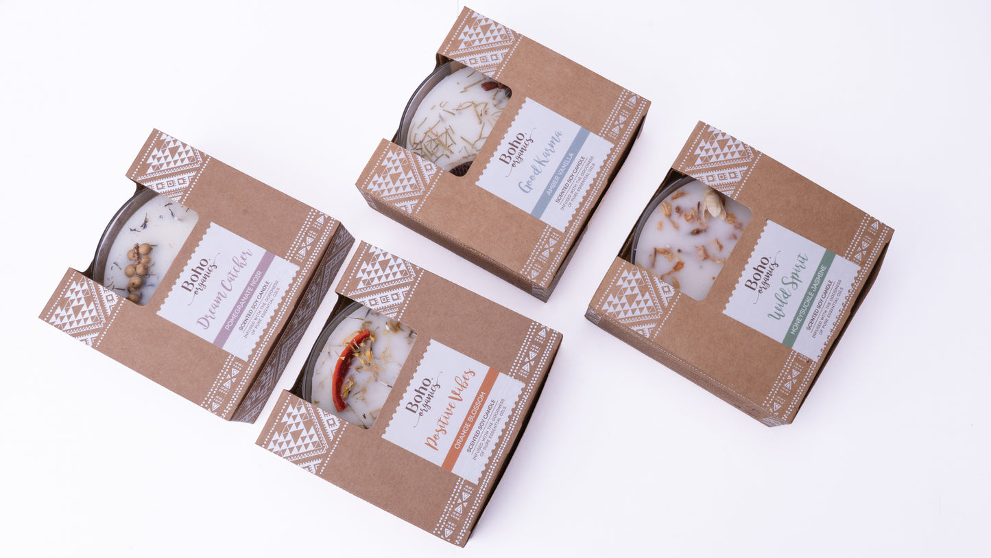 Vela Aromática Orgánica Boho Botánica 200 g 3 Mechas con Smudge