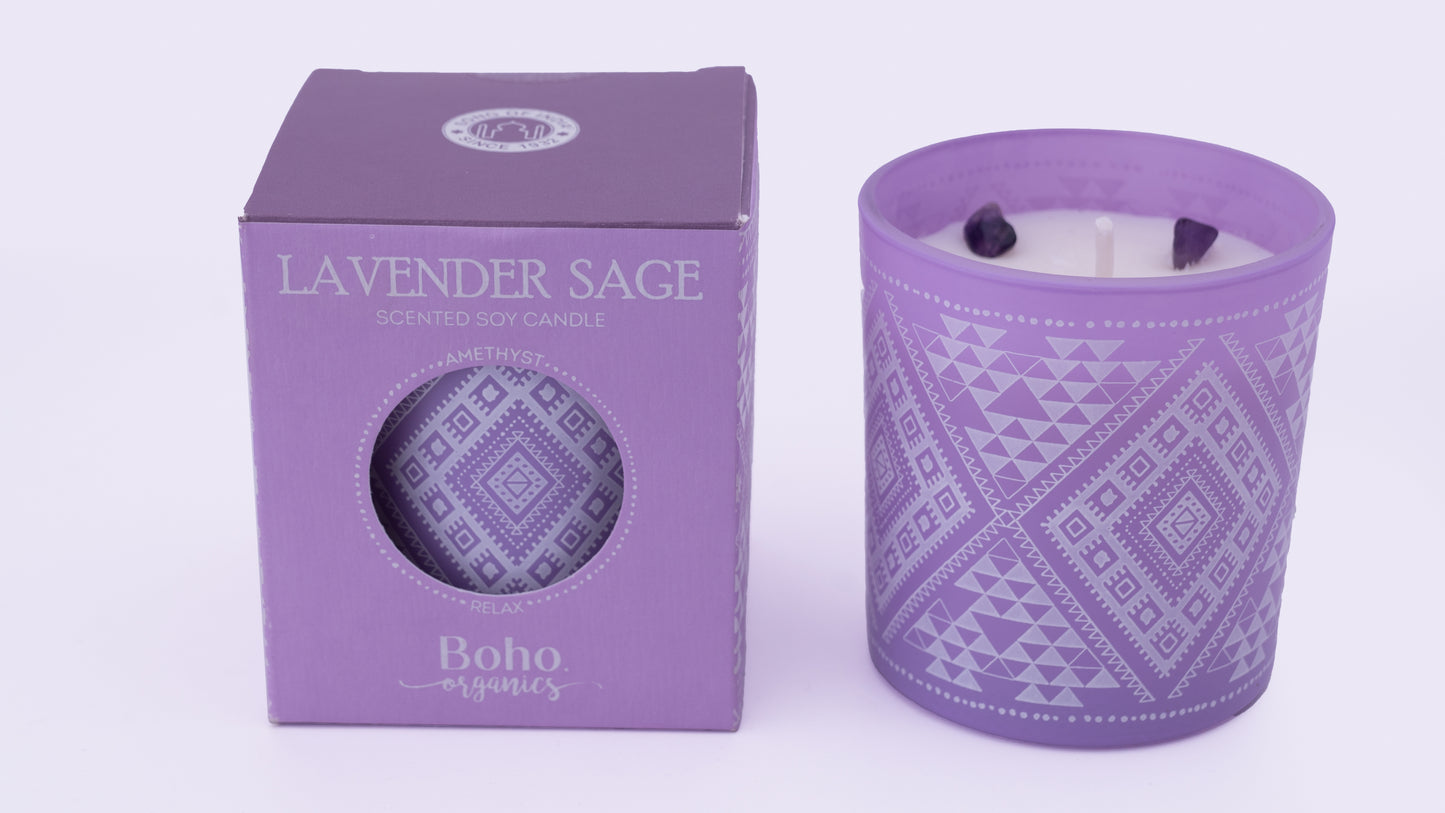 Vela Aromática Orgánica Boho 120 g con Piedras Energéticas