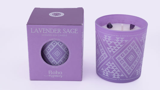 Vela Aromática Orgánica Boho 120 g con Piedras Energéticas