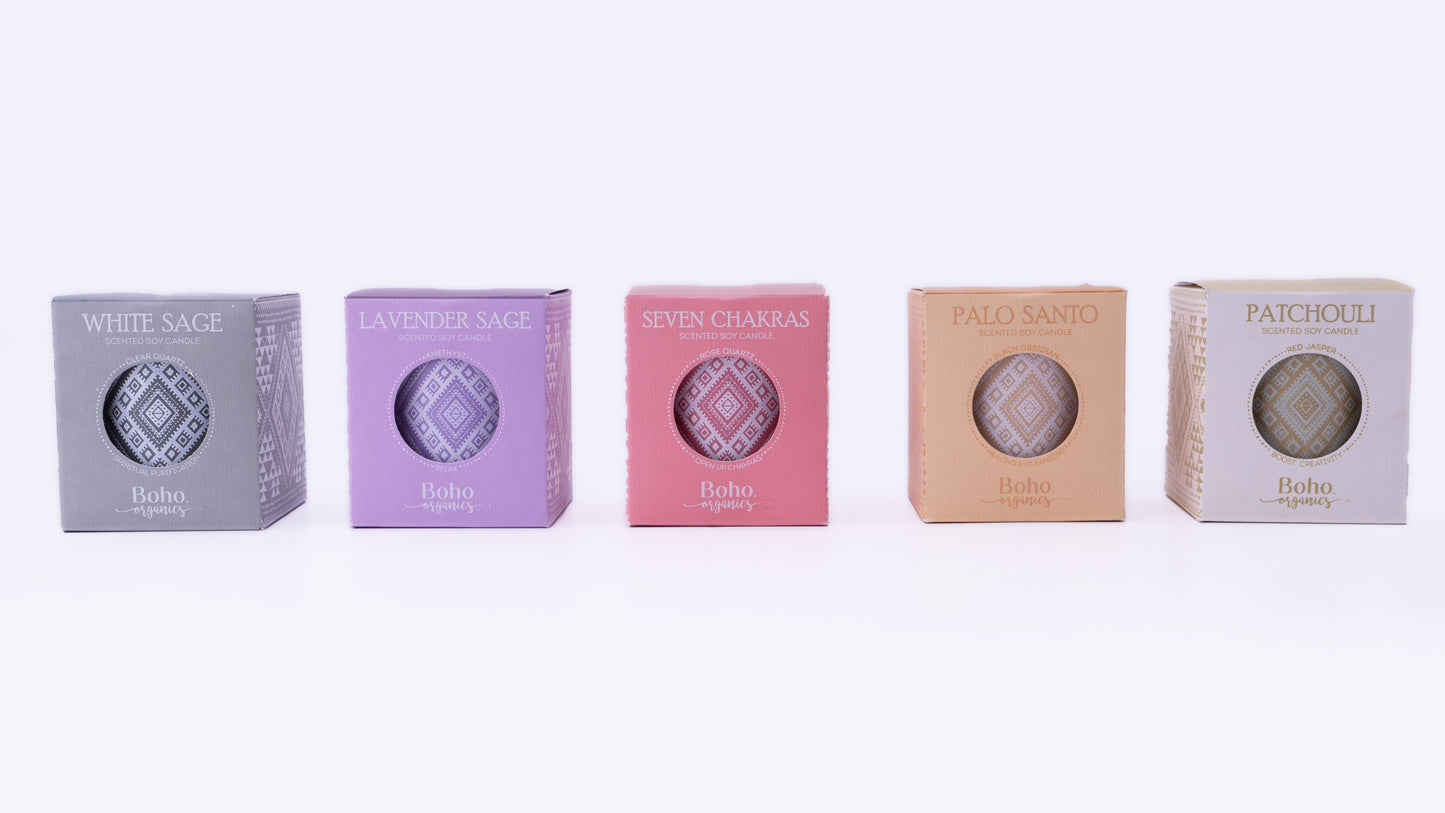 Vela Aromática Orgánica Boho 120 g con Piedras Energéticas
