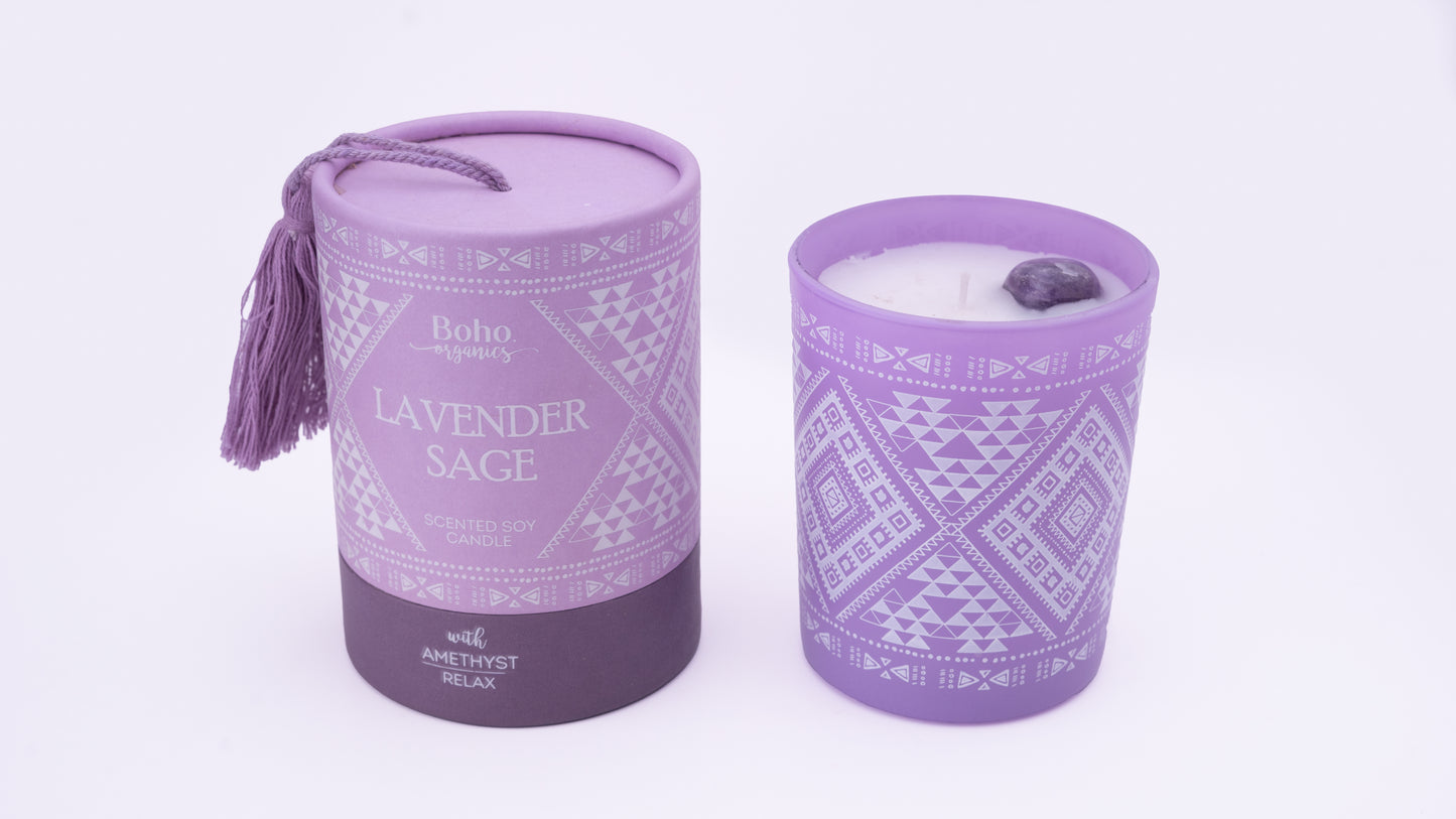 Vela Aromática Orgánica Boho 200 g con Piedra Energética
