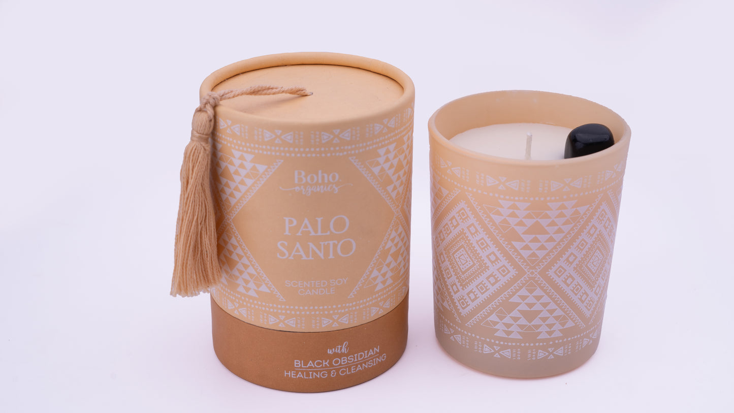 Vela Aromática Orgánica Boho 200 g con Piedra Energética