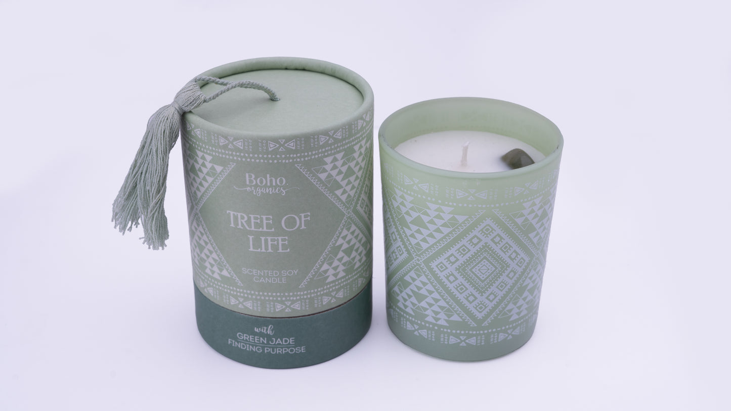 Vela Aromática Orgánica Boho 200 g con Piedra Energética