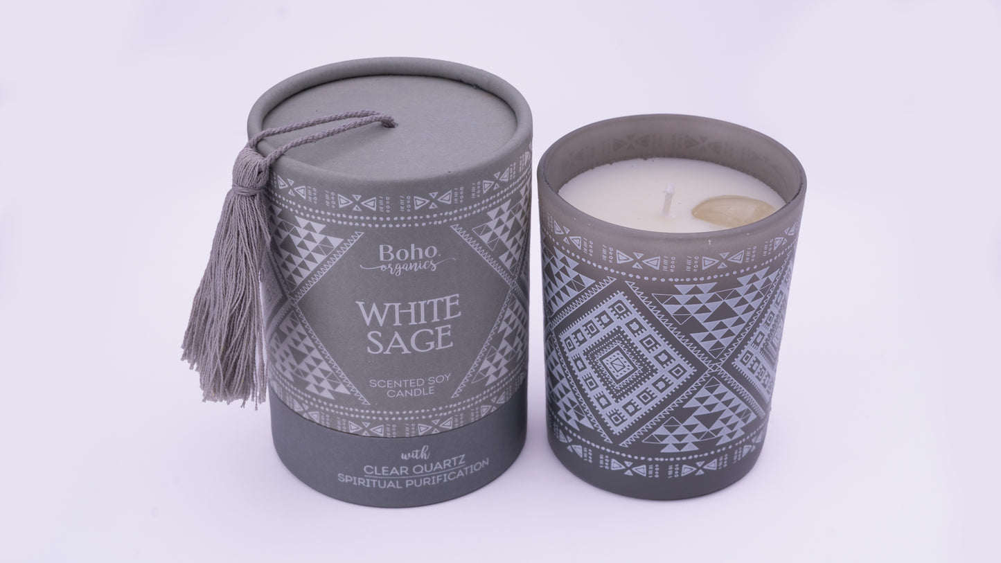 Vela Aromática Orgánica Boho 200 g con Piedra Energética