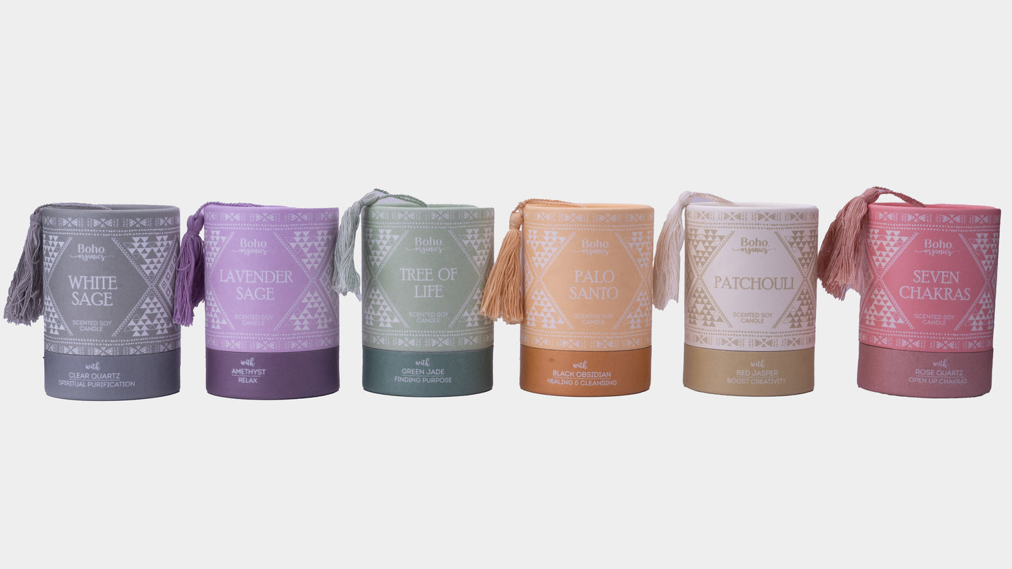 Vela Aromática Orgánica Boho 200 g con Piedra Energética
