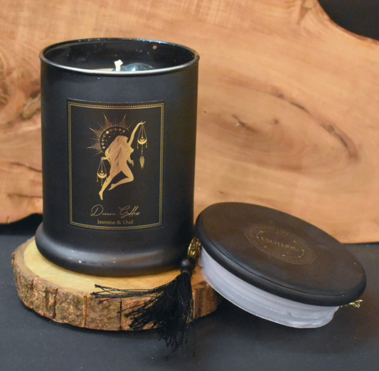 Vela Aromática Esotérica 300 g – Frasco de Vidrio Negro con Piedra