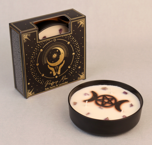 Vela Aromática Esotérica Triple Luna 200 g con Piedra Energética