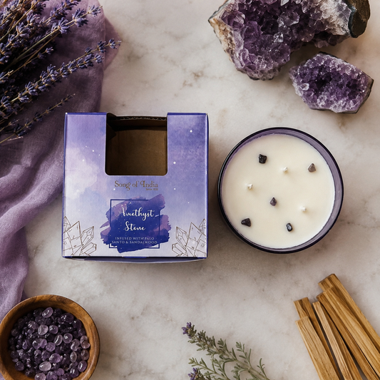 Vela Aromática con Piedras Energéticas 200 g – Frasco de Vidrio Plano
