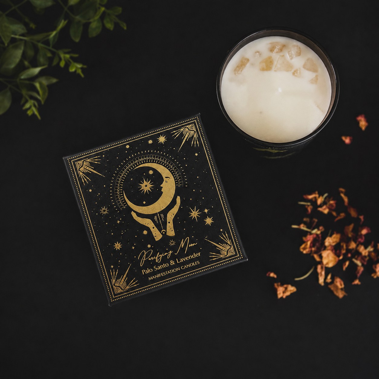 Vela Aromática Esotérica 120 g – Frasco de Vidrio con Piedra