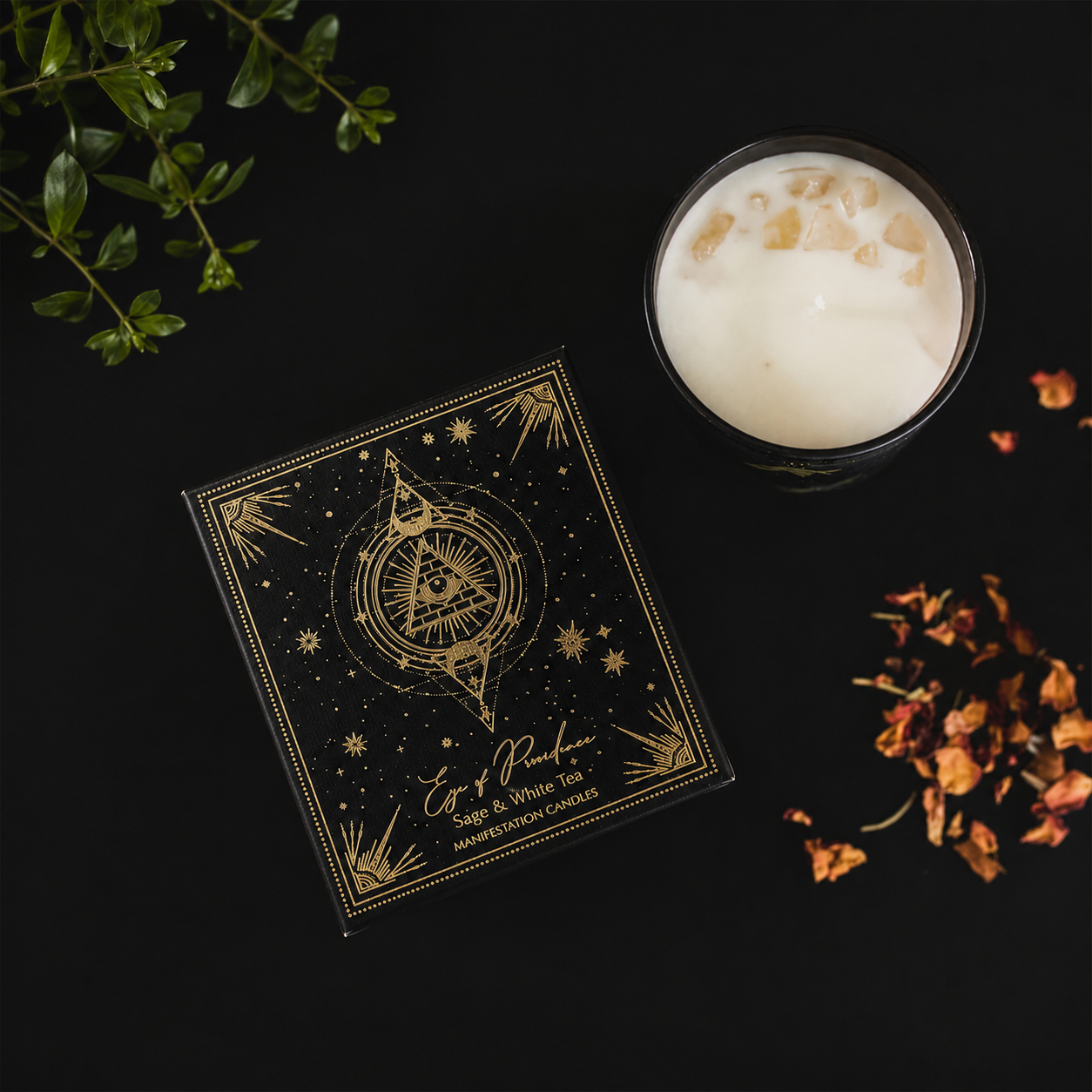 Vela Aromática Esotérica 120 g – Frasco de Vidrio con Piedra