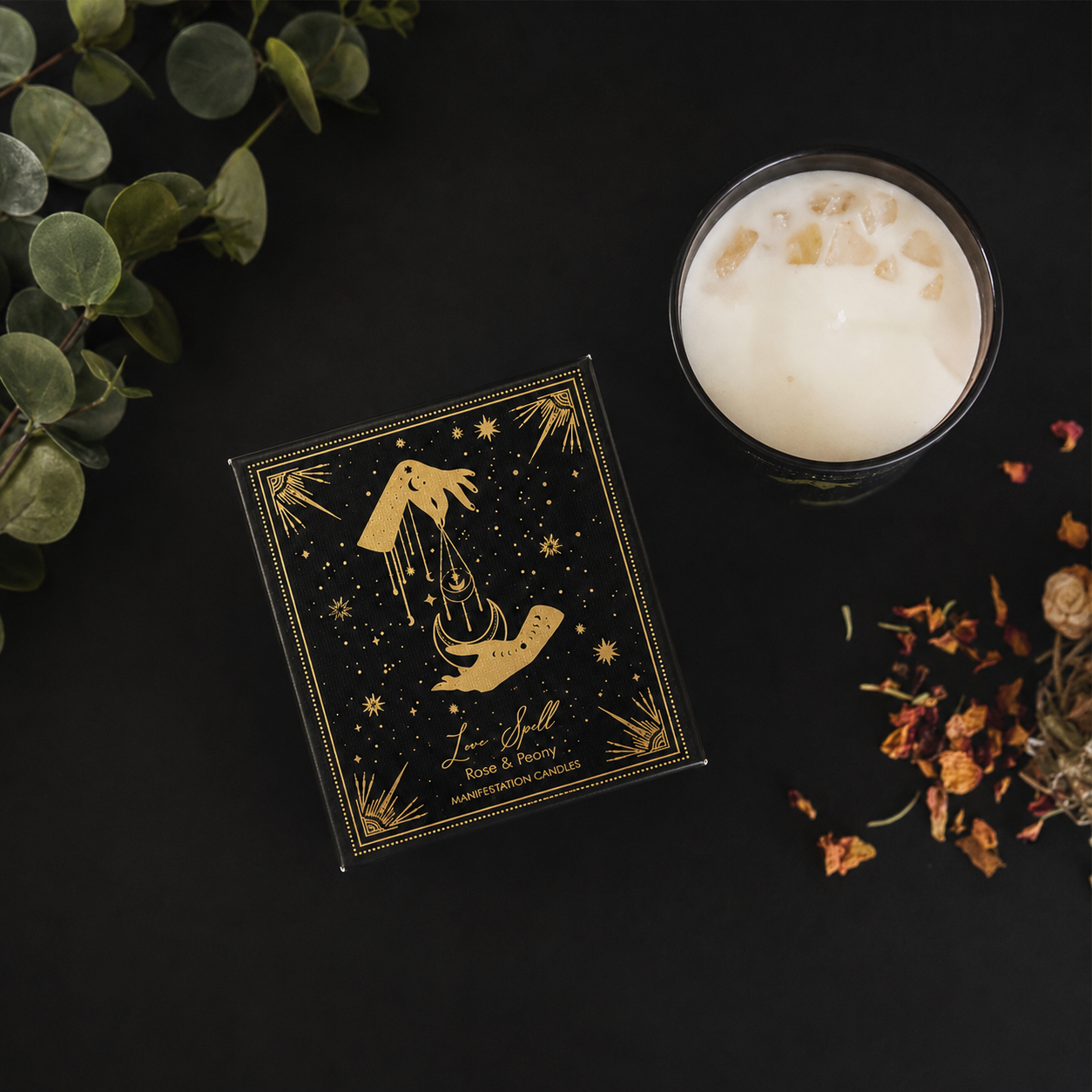 Vela Aromática Esotérica 120 g – Frasco de Vidrio con Piedra