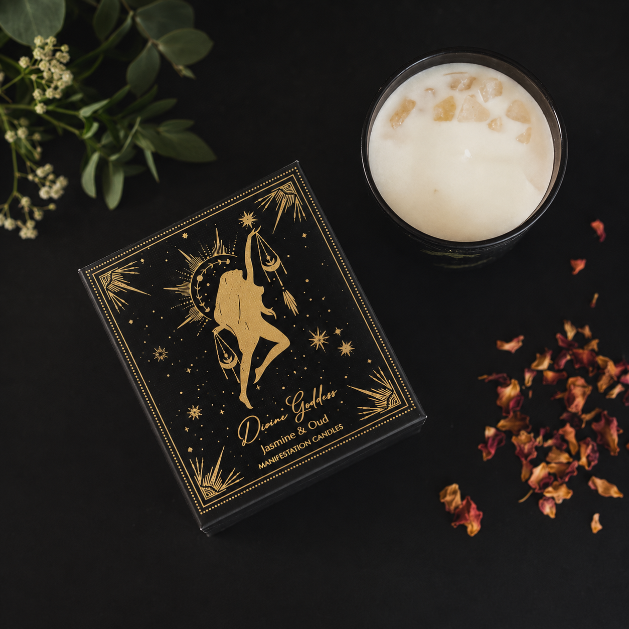Vela Aromática Esotérica 120 g – Frasco de Vidrio con Piedra