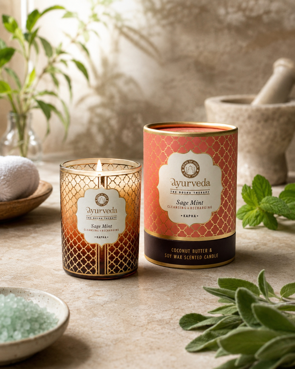 Vela Aromática Ayurveda 200 g  – Frasco de Vidrio con Estuche