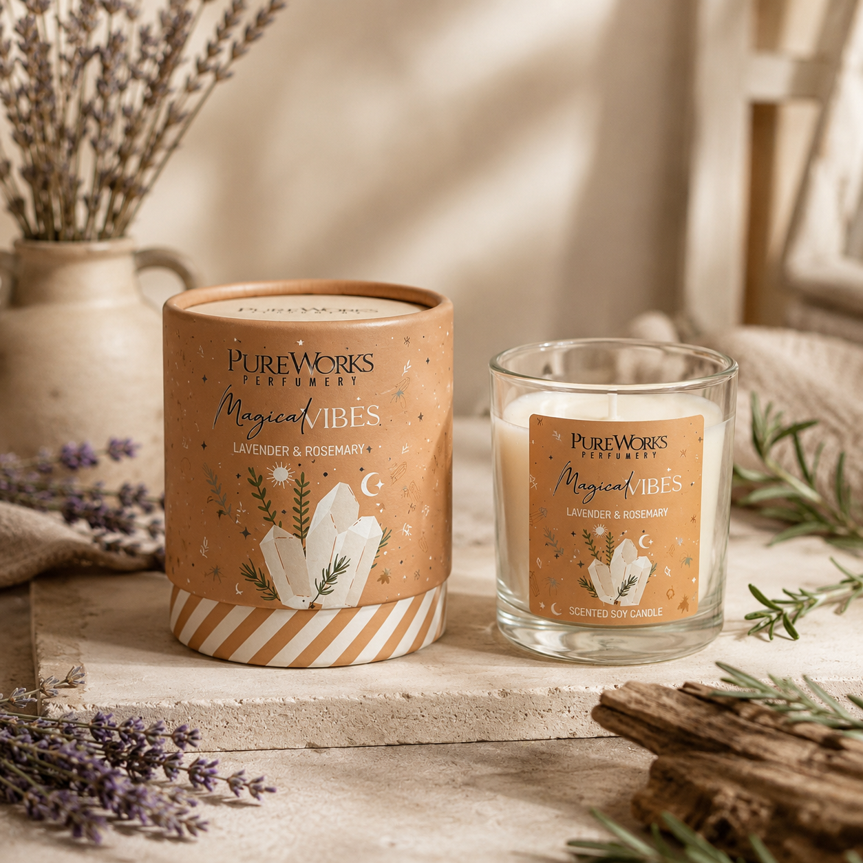 Vela Aromática Celestial 120 g  – Frasco de Vidrio con Estuche