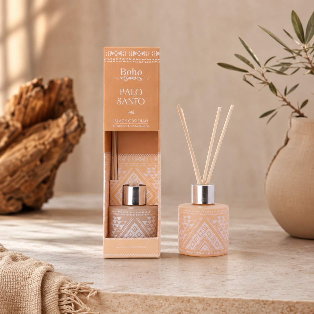 Difusor Aromático Boho Orgánico 50 ml con Varillas