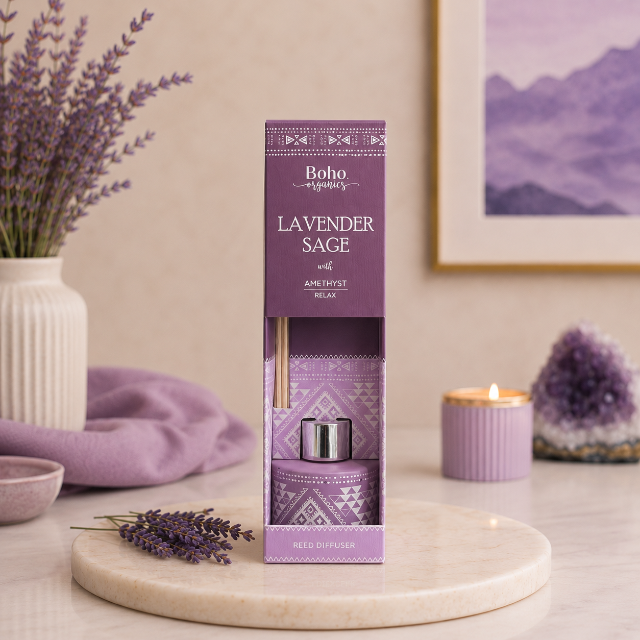 Difusor Aromático Boho Orgánico 50 ml con Varillas