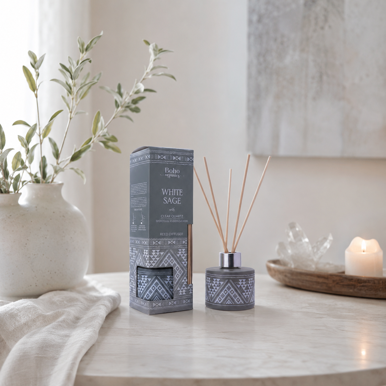 Difusor Aromático Boho Orgánico 100 ml con Varillas