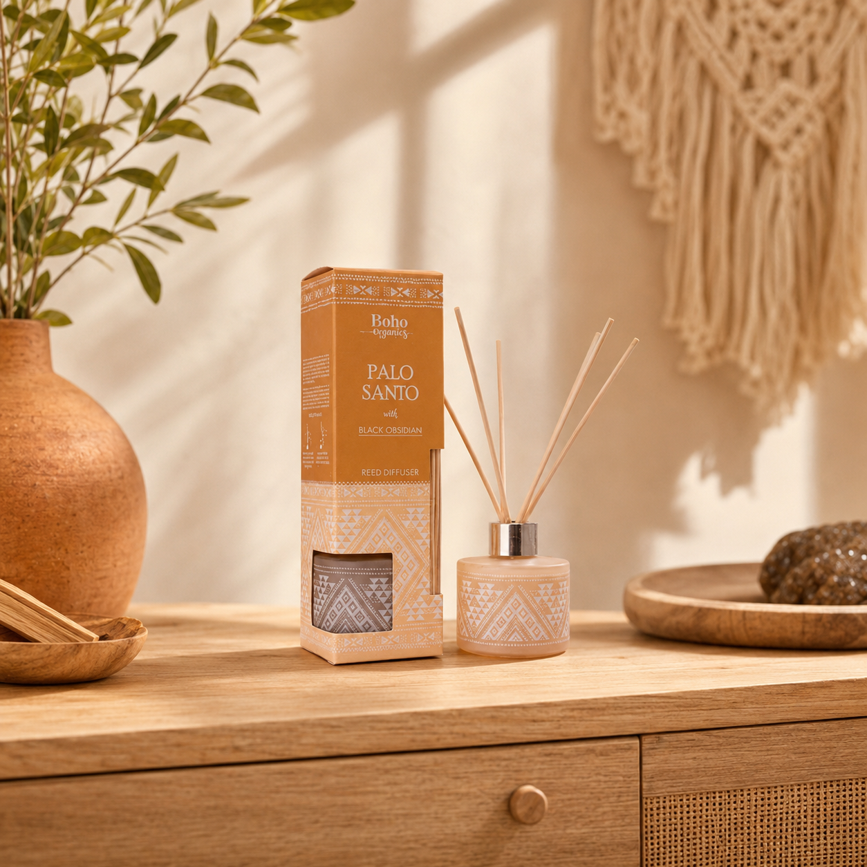 Difusor Aromático Boho Orgánico 100 ml con Varillas