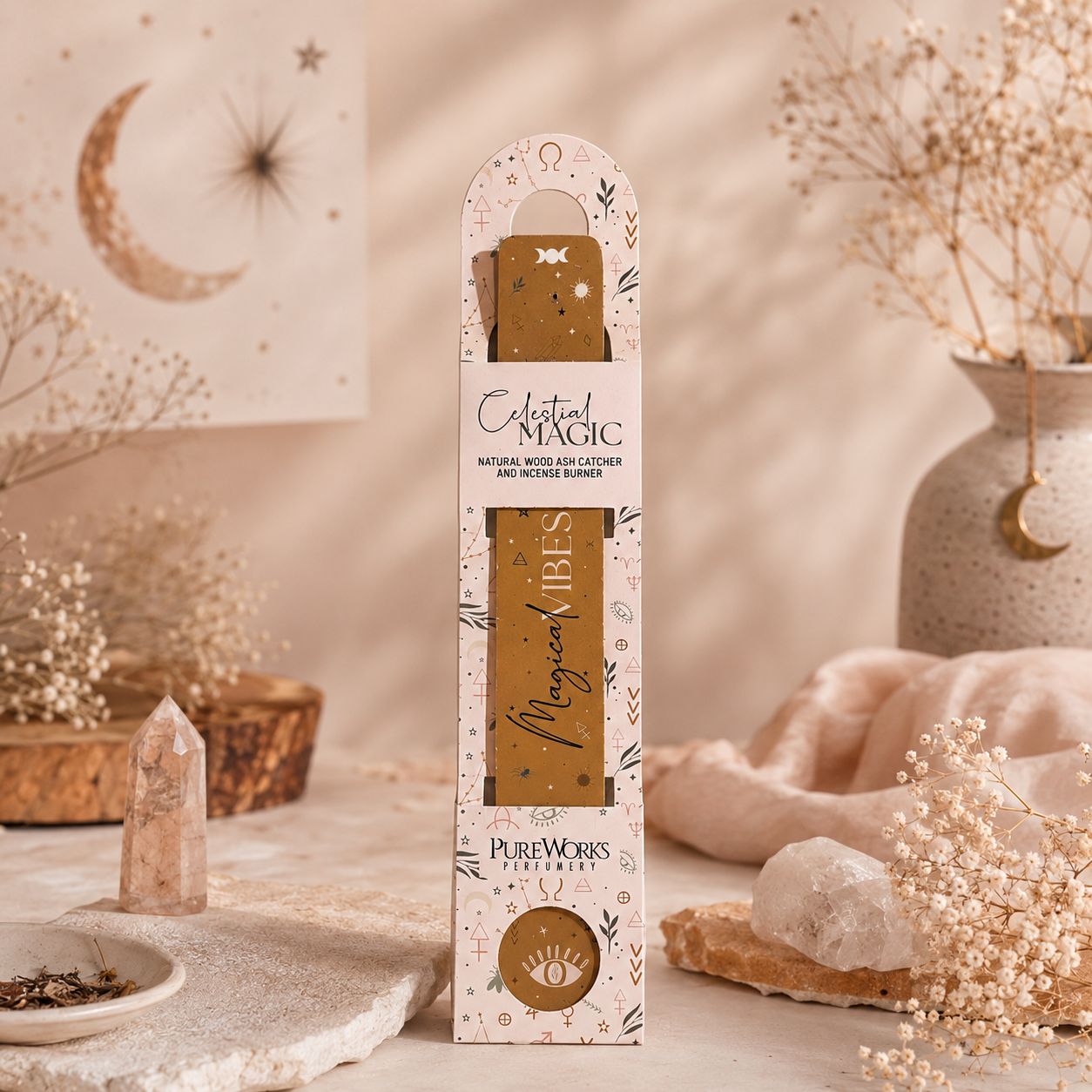 Quemador Porta/Incienso "Celestial Magic" (Madera y Epoxi) - Colección Mística