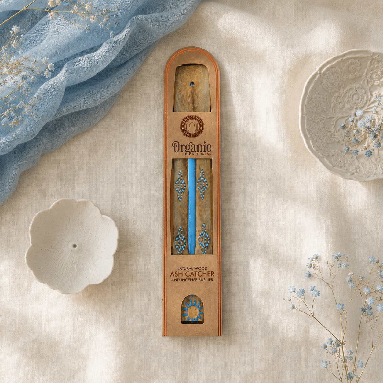 Quemador Porta/Incienso Tipo Canoa 10" (Madera Pintada) - Organic Goodness