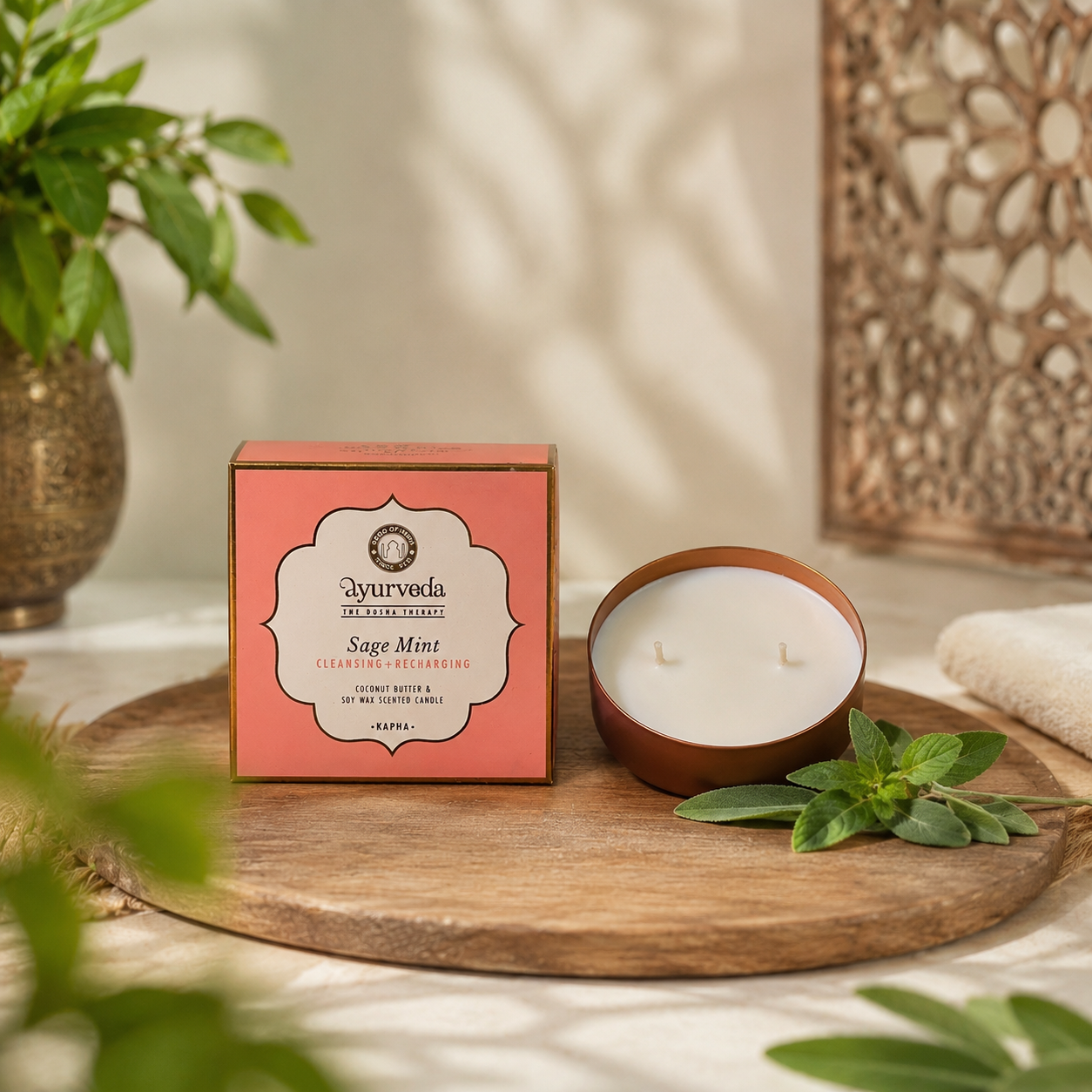 Vela Aromática Ayurveda 200 g – Envase de Cobre