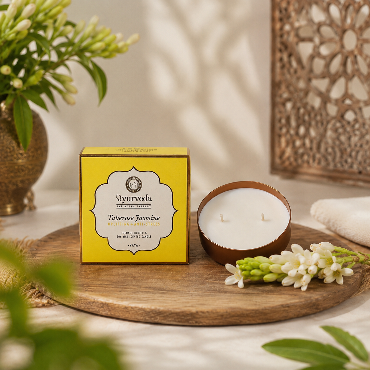 Vela Aromática Ayurveda 200 g – Envase de Cobre