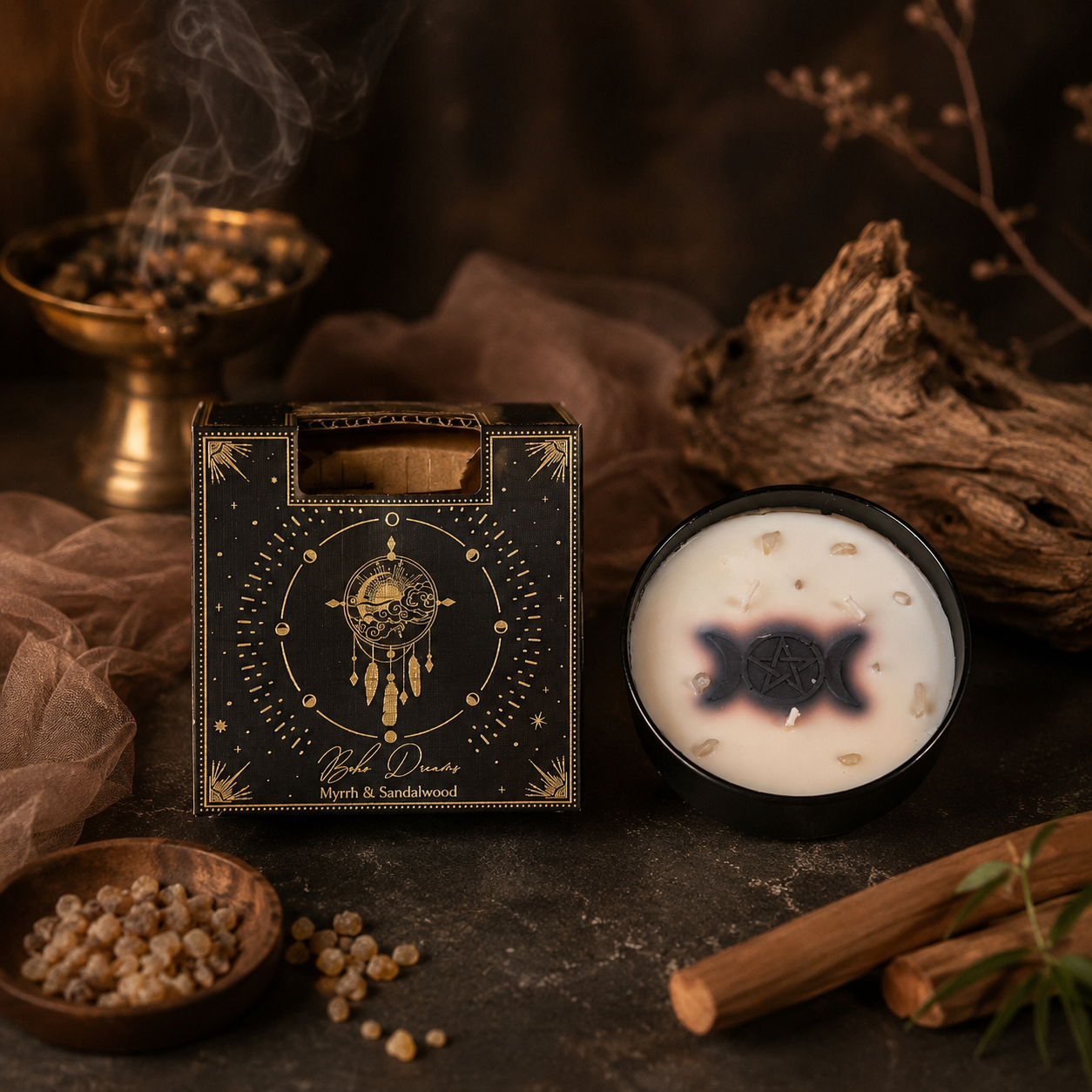 Vela Aromática Esotérica Triple Luna 200 g con Piedra Energética