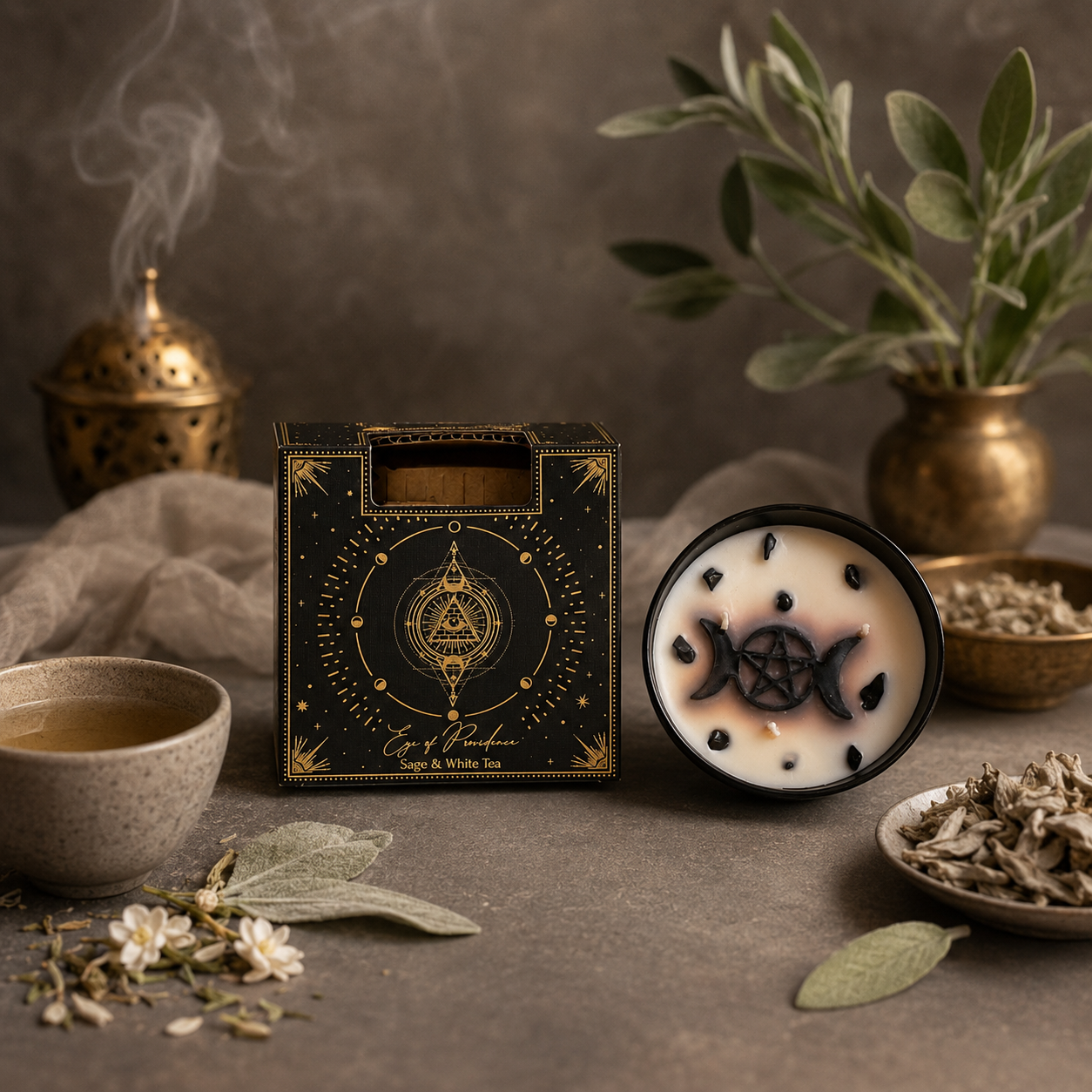 Vela Aromática Esotérica Triple Luna 200 g con Piedra Energética