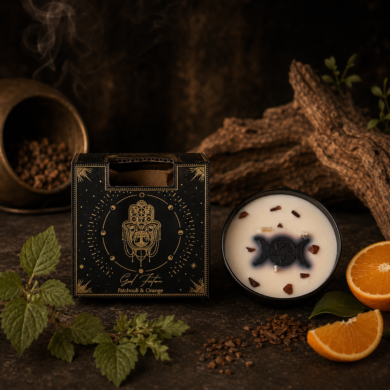 Vela Aromática Esotérica Triple Luna 200 g con Piedra Energética