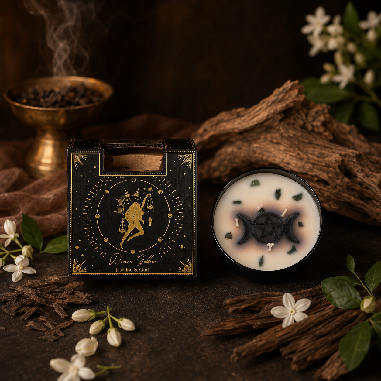 Vela Aromática Esotérica Triple Luna 200 g con Piedra Energética