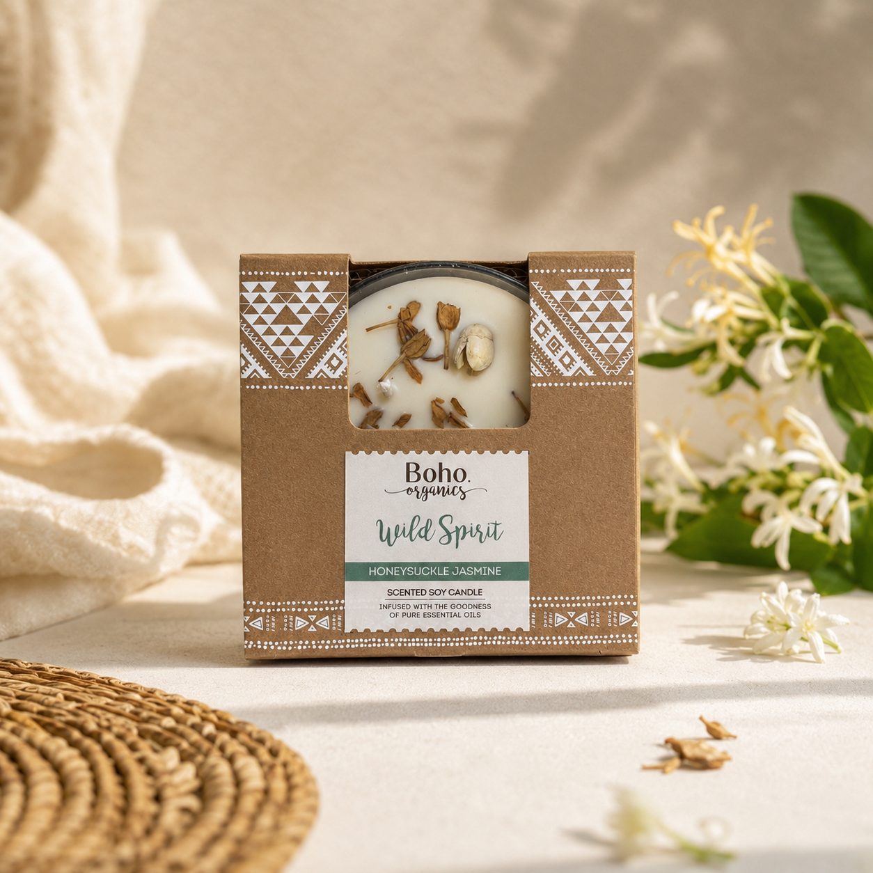 Vela Aromática Orgánica Boho Botánica 200 g 3 Mechas con Smudge