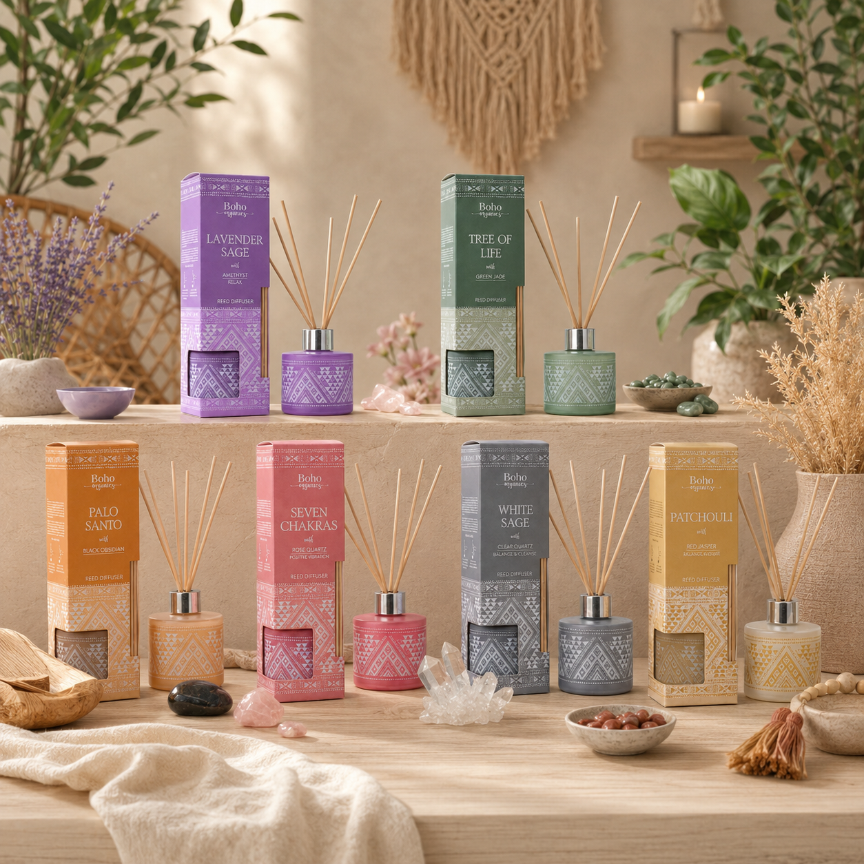 Difusor Aromático Boho Orgánico 100 ml con Varillas