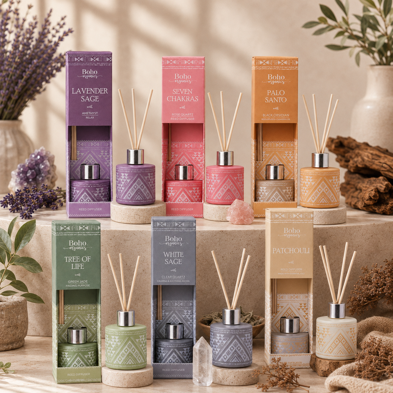 Difusor Aromático Boho Orgánico 50 ml con Varillas