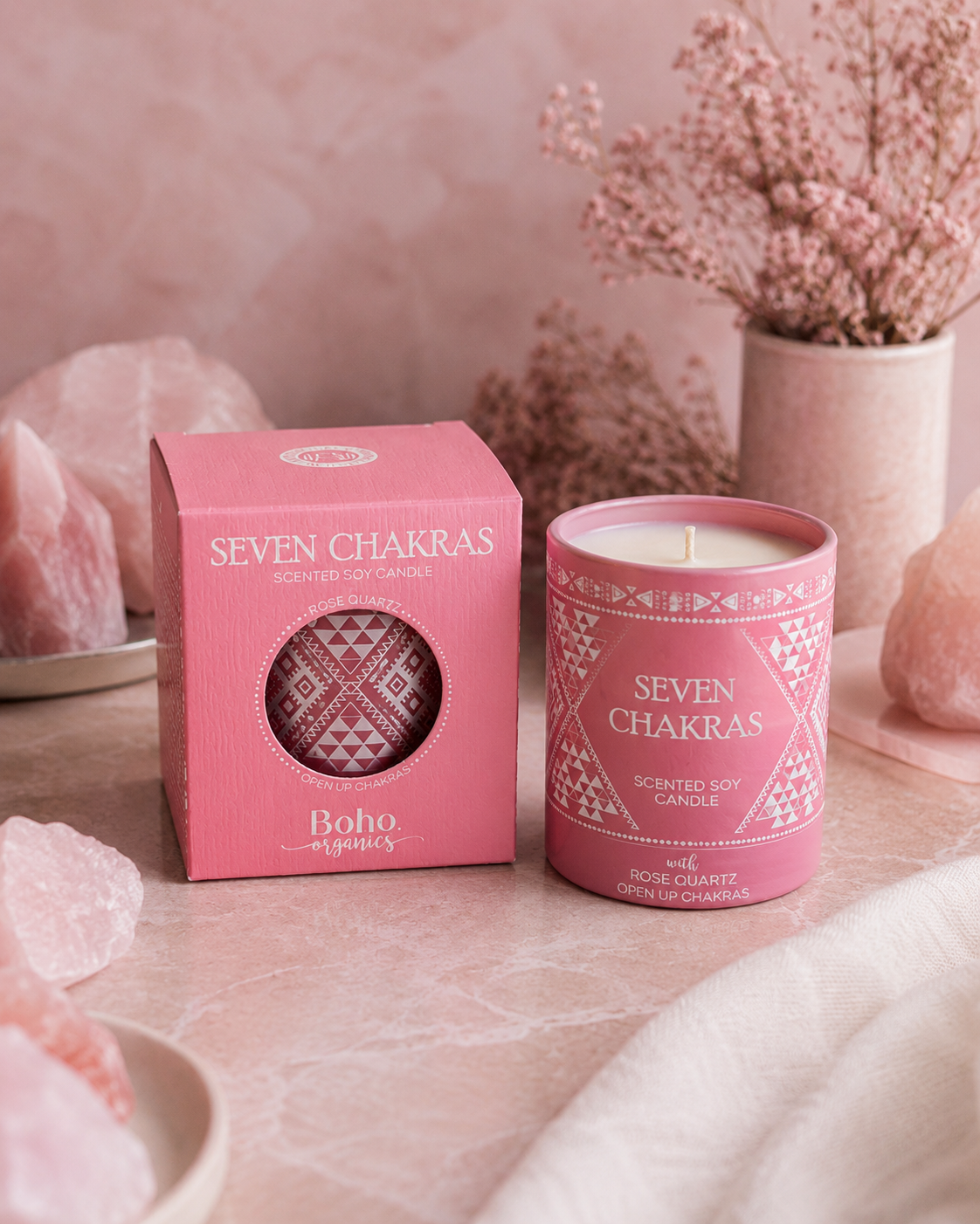 Vela Aromática Orgánica Boho 120 g con Piedras Energéticas