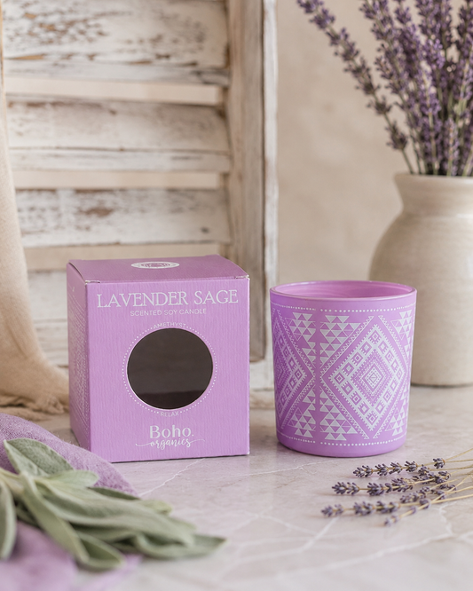 Vela Aromática Orgánica Boho 120 g con Piedras Energéticas
