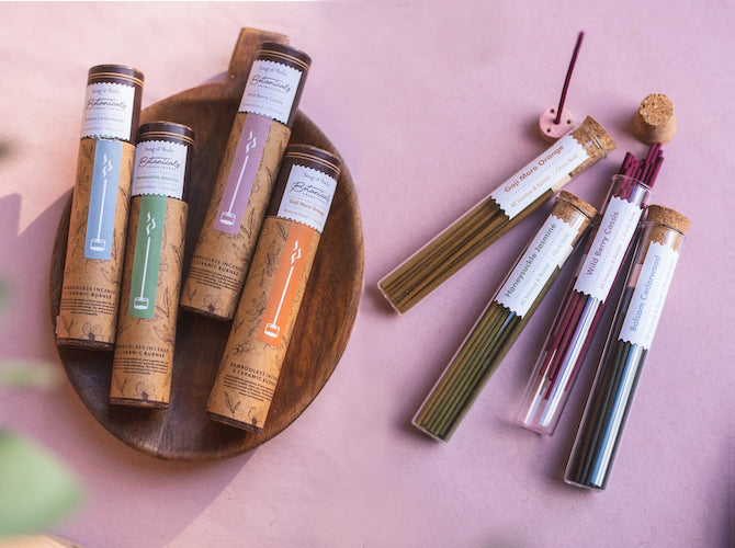 Incienso Botánico Sin Bambú (Bambooless) + Quemador - Tubo de Vidrio y Corcho