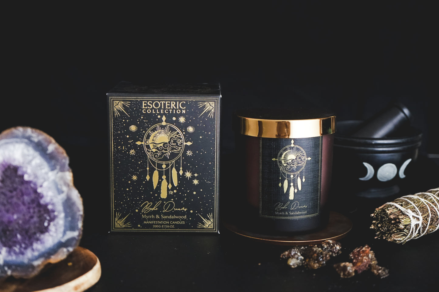 Vela Aromática Esotérica 200 g  – Frasco de Vidrio con Piedra