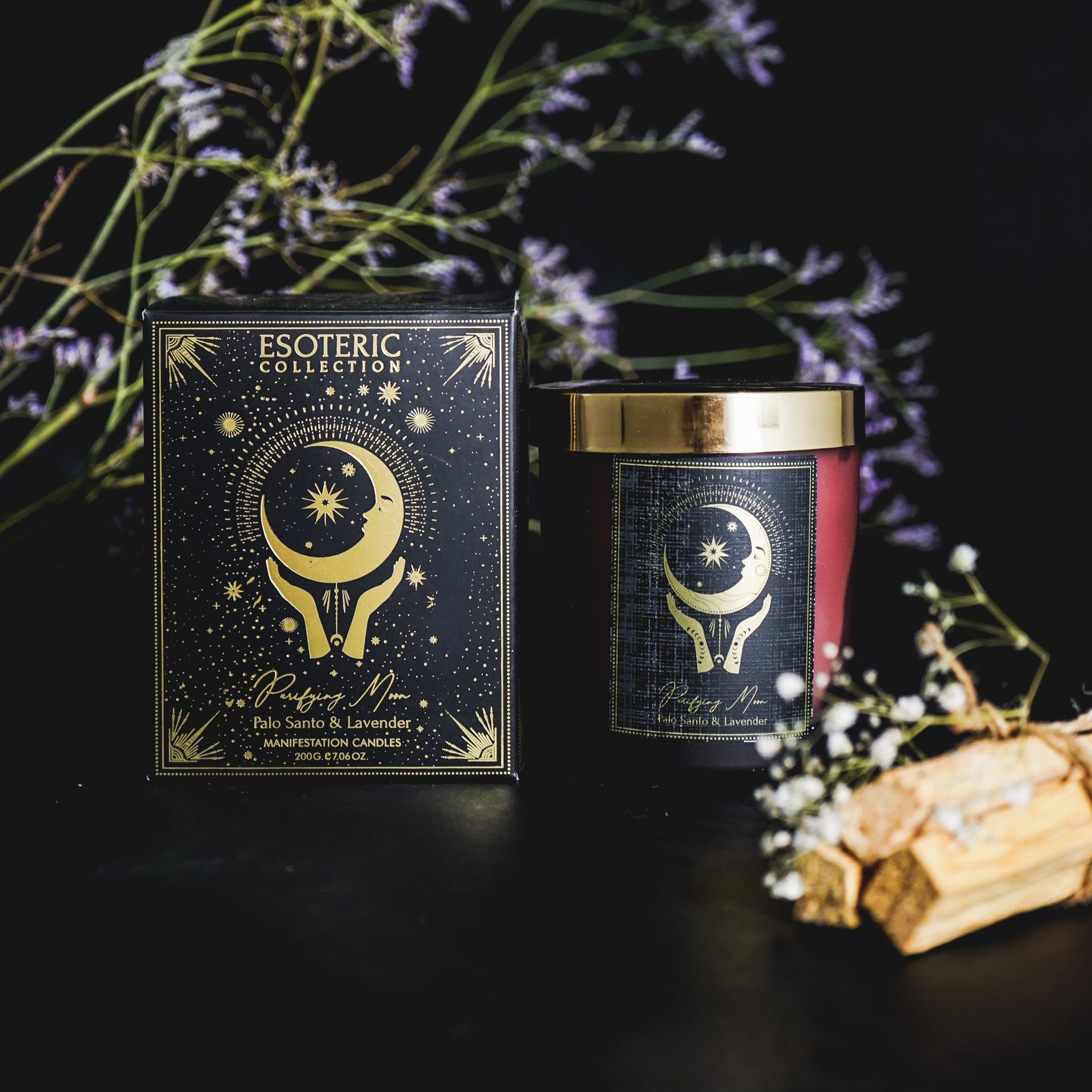 Vela Aromática Esotérica 200 g  – Frasco de Vidrio con Piedra