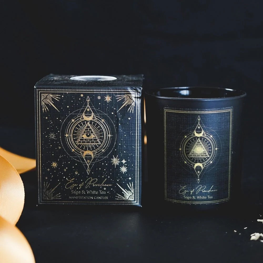 Esoteric Gem Candle - 👁️ Eye of Providence: Sage & White Tea (Obsidian Gemstones)