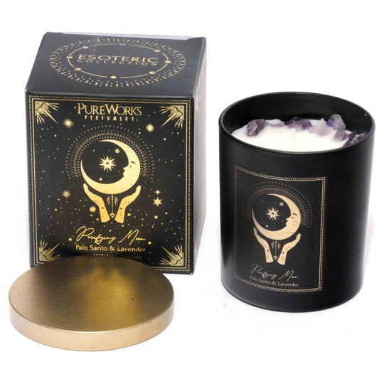 Manifestation Gem Candle - 🌀 Purifying Moon: Palo Santo & Lavender (Amethyst Gemstones)