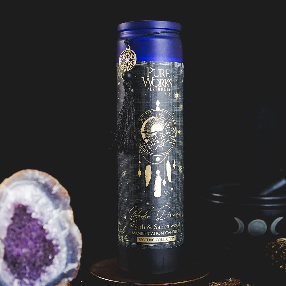 Manifestation Tall Candle - 🌳 Boho Dreams: Myrrh & Sandalwood - 80 Horas