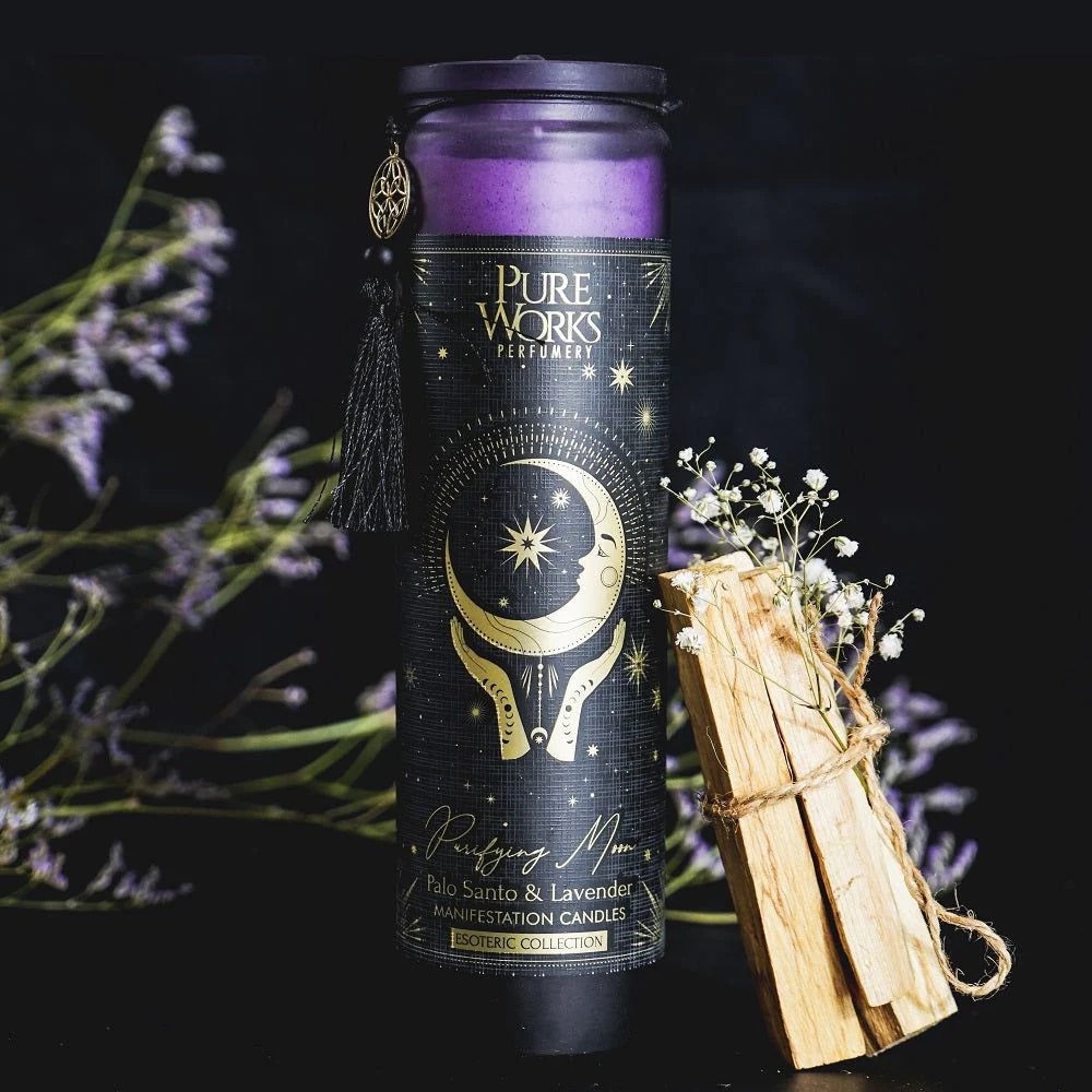 Manifestation Tall Candle - 🌀 Purifying Moon: Palo Santo & Lavender - 80 Horas