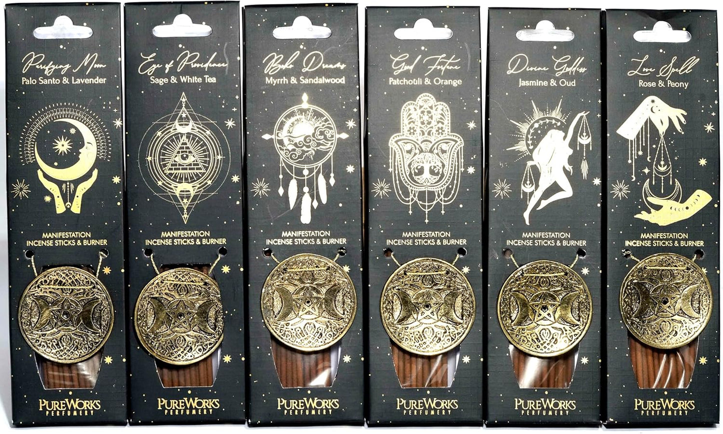 Kit Incienso Esotérico + Quemador de Metal (Luna Creciente) en Caja