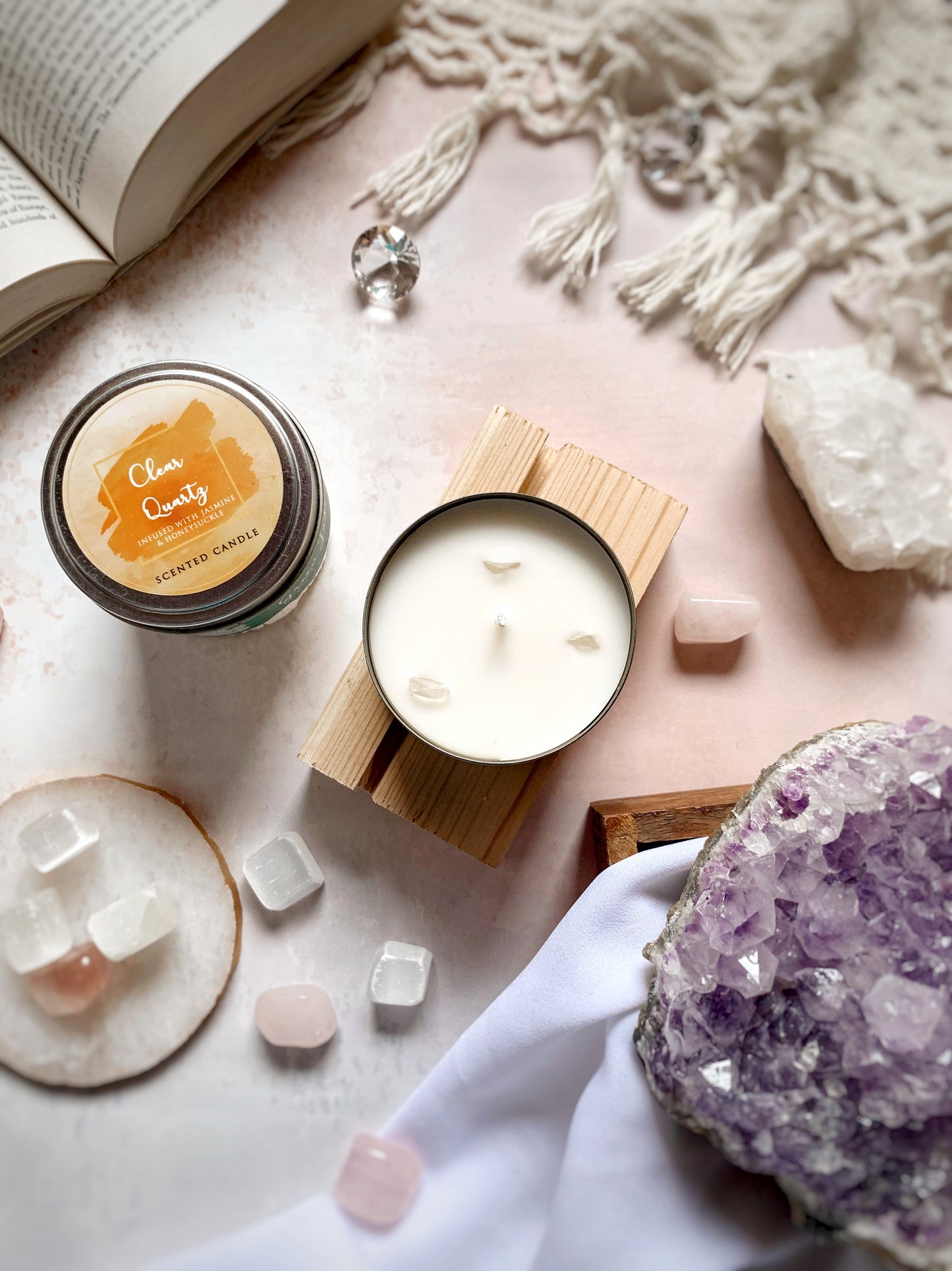 Vela Aromática con Piedras Energéticas 80 g – Frasco Metálico